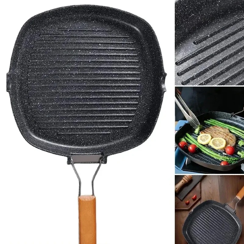 Skillet Cast Iron Camp - Sartén cuadrada para asar carne con