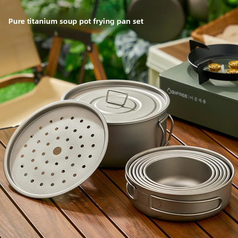 Juego de ollas de titanio para - Camping Cooking Pot Set reseña y precio