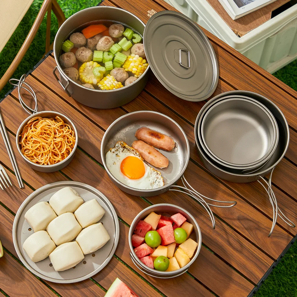 Juego de ollas de titanio para - Camping Cooking Pot Set reseña y precio